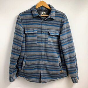 Voyager‎ Men's Remote Fleece Sherpa Lined Snap Striped Long Sleeve Shirt Size M